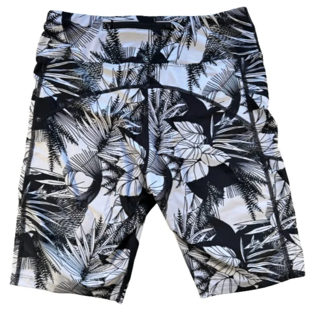 Coolibar UPF 50+ High Rise Black and White Floral Biker / Swim Shorts